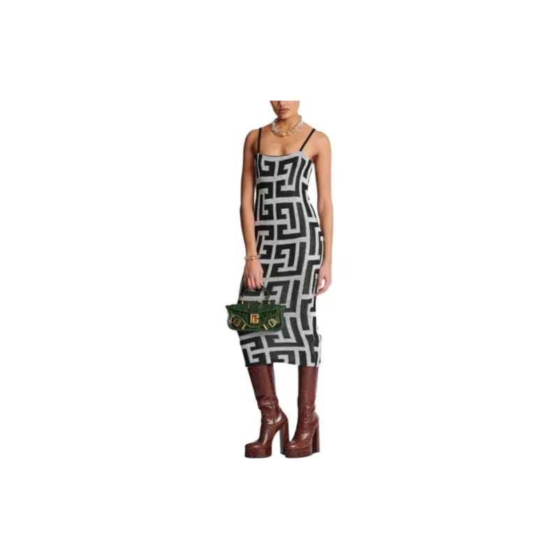 BALMAIN Monogram-jacquard Midi Dress-1
