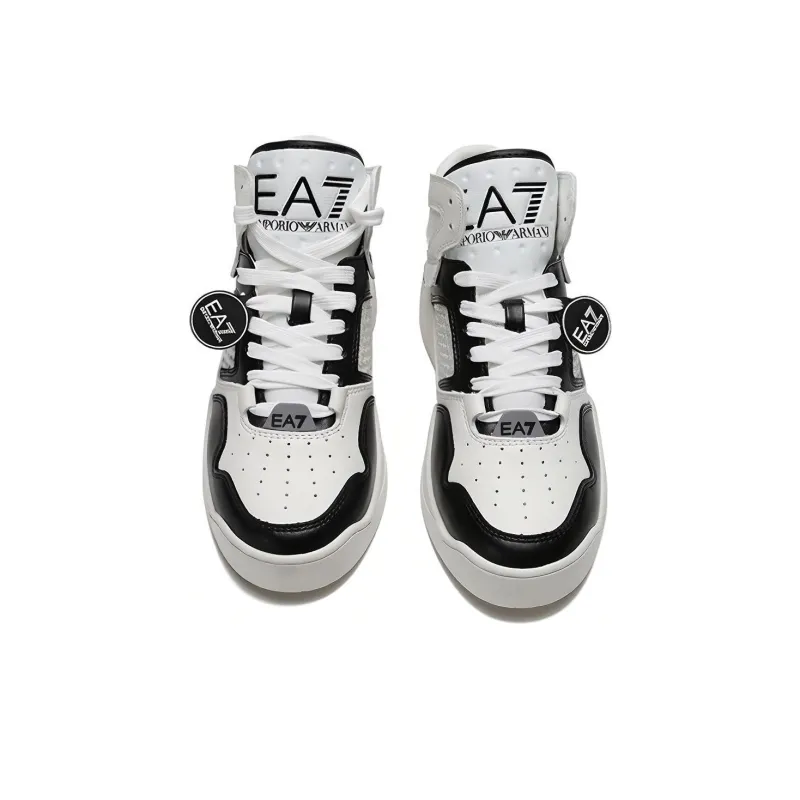 EMPORIO ARMANI EA7 SS22 Mid-Top Stylish Skateboarding Shoes Men's White Black-3