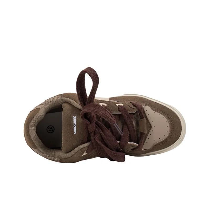 MINGKUANG Streetwear Earthy Maillard Style, Box Anti Slip Wear Resistant Low Top Skateboard Shoes Unisex-8