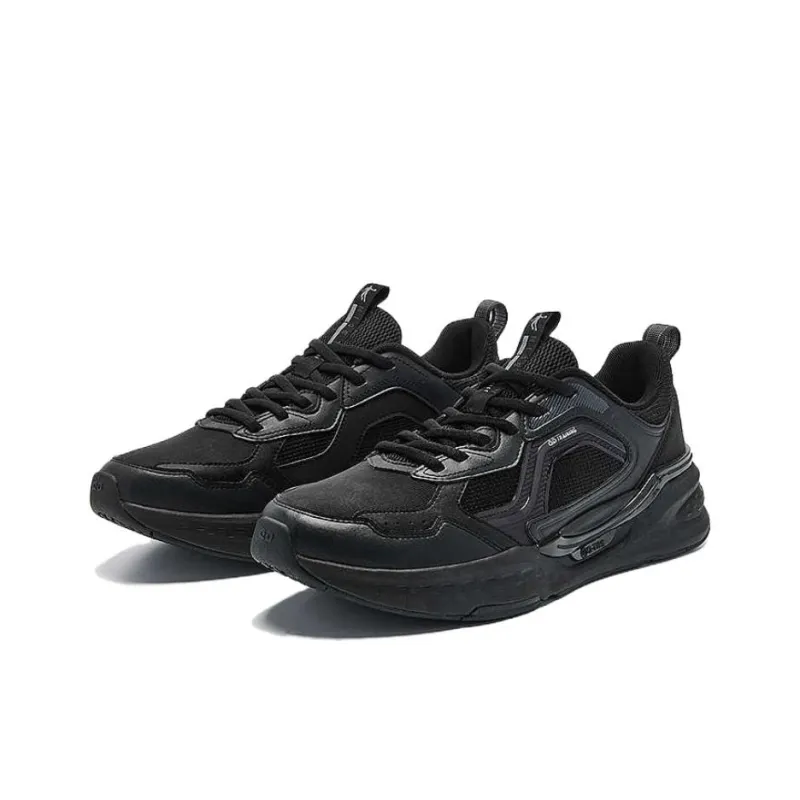 QIAODAN Wear Resistant Slip Resistant Low Top Casual Running Shoes Men's Black Gray-2