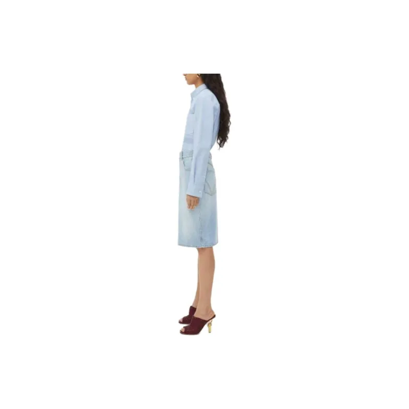 Bottega Veneta Denim Long Skirts Women's Light Blue-1