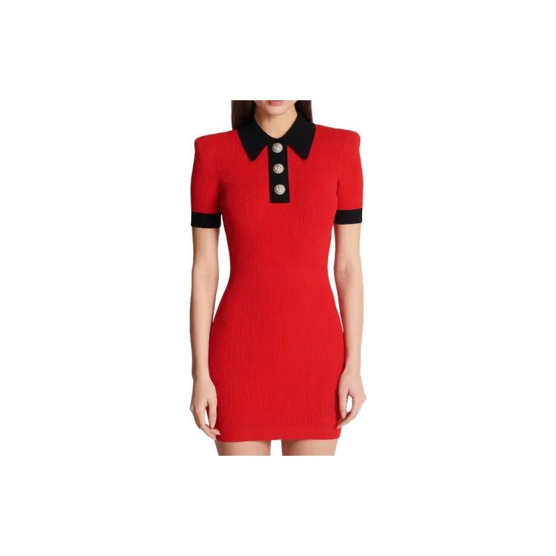 BALMAIN Short-Sleeved Dresses Women's Red-3