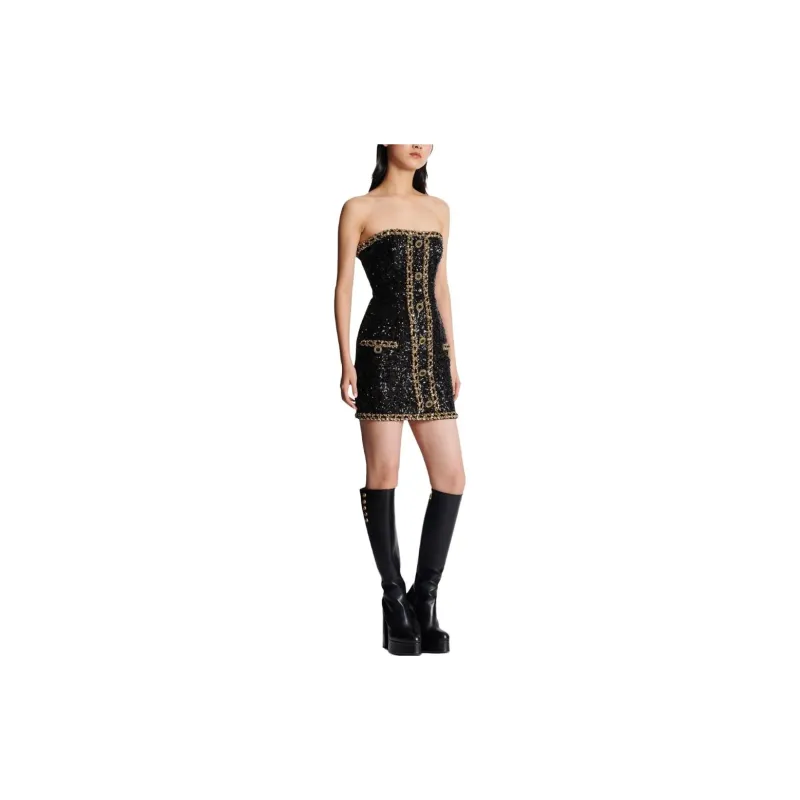BALMAIN Sequin embellishment Bustier Minidress-3