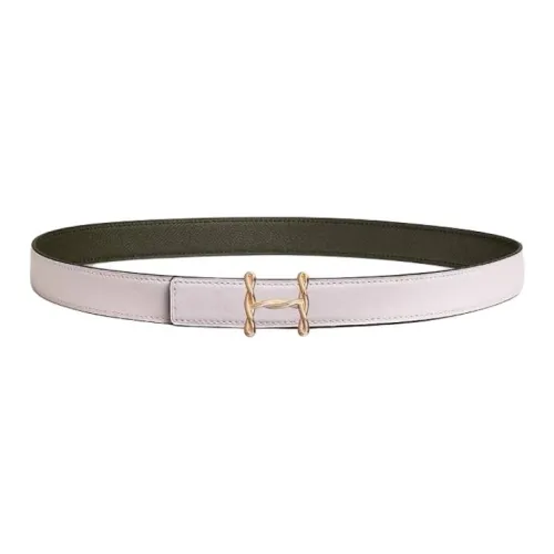 HERMES Gold-Plated Leather Belts Unisex Light Purple/Gray Green Width: 2.4cm