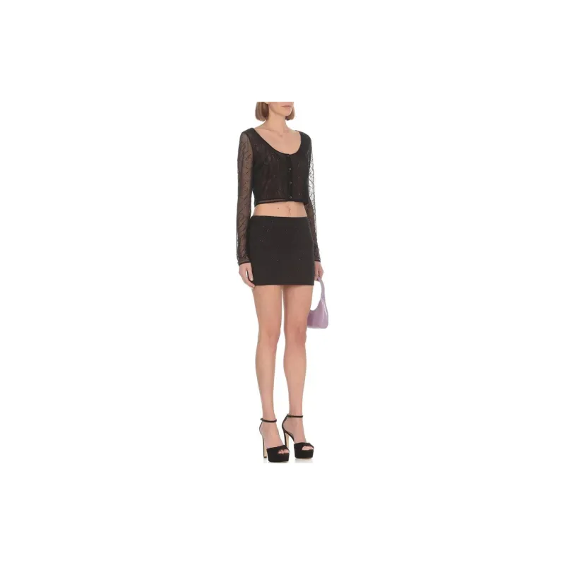 Blumarine Logo Embellished Semi Sheer Cropped Top-2