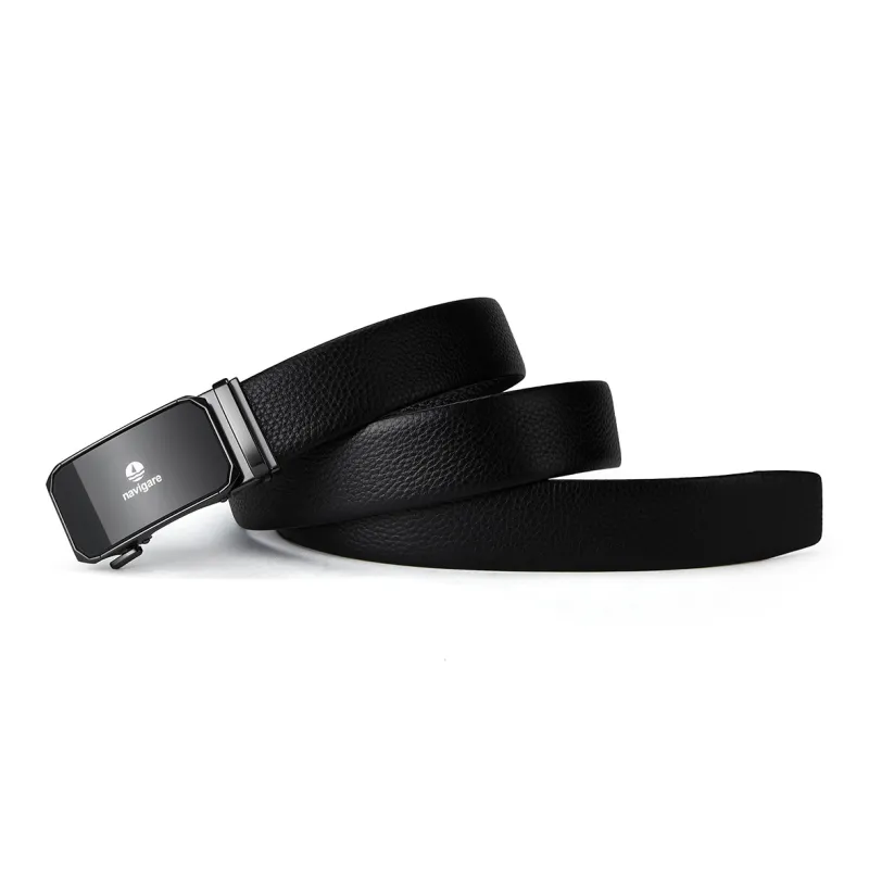NAVIGARE Top Grain Cow Leather Leather Belts Men's Black Width  3.5cm-3