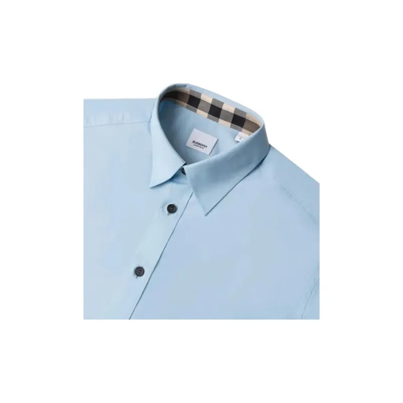 Burberry Men Solid Color Single-Breasted Pointed Collar Long Sleeve Shirt Light Blue-7