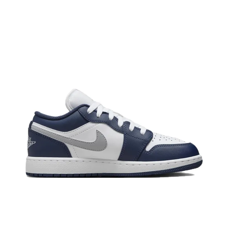Jordan Air Jordan 1 Slip Resistant Cushioning Wear Resistant Low Top Children's Basketball Shoes Gray Blue Teenagers-1