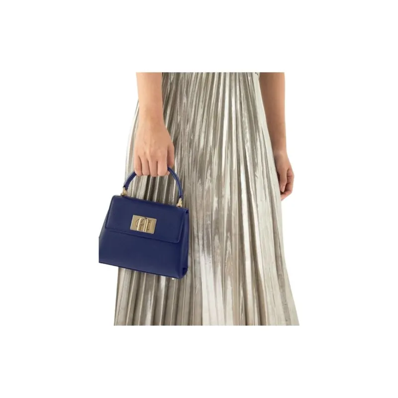 Furla 1927 Collection Textured Leather Shoulder Bag Crossbody Bag Handbag Mini Women's Marine Blue-3