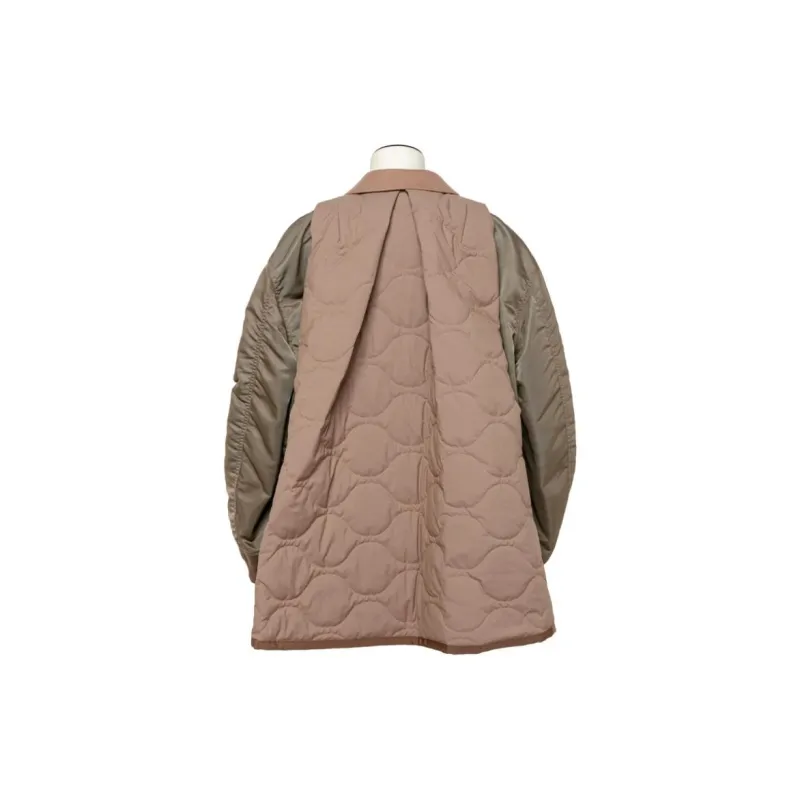 Sacai Wool Melton Nylon Twill Quilted Coat 'Beige/Khaki'-1