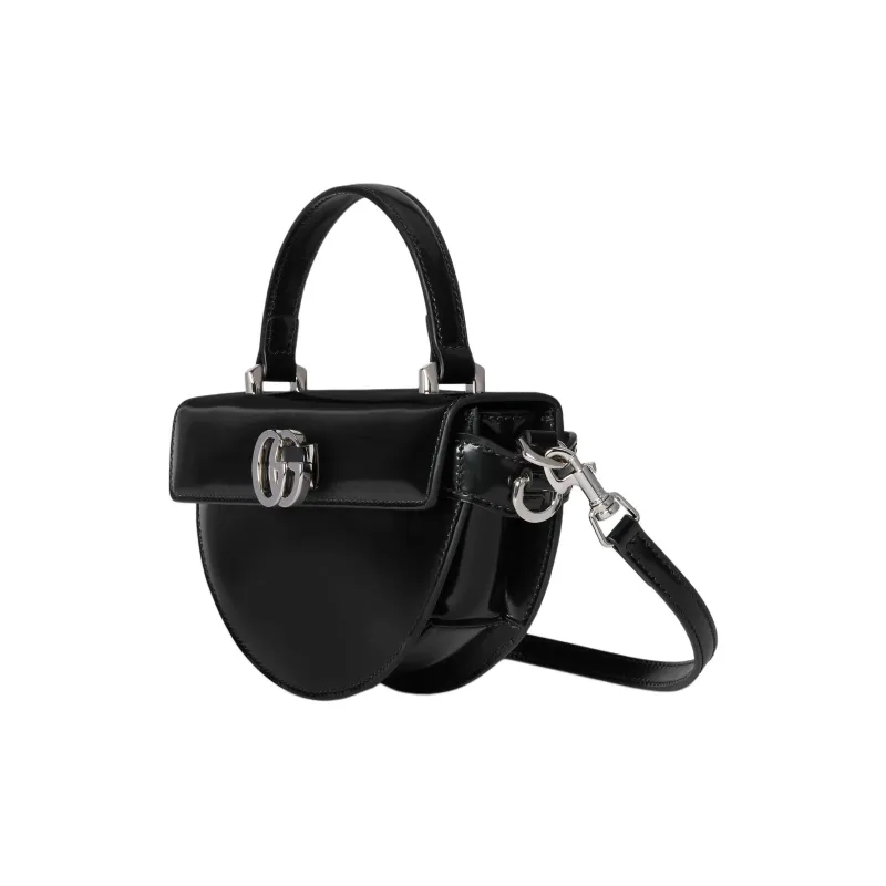 GUCCI Shiny Leather Crescent Bag Shoulder Bag Crossbody Bag Handbag Mini Women's Black-1