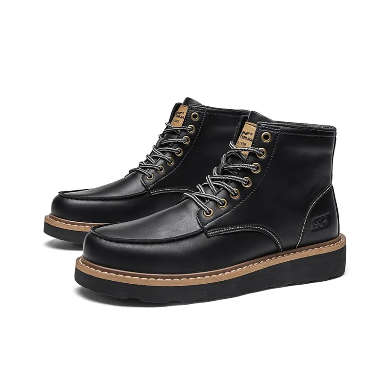 G.N.SHIJIA Men's Casual Shoes Men High Top Black/Brown-2