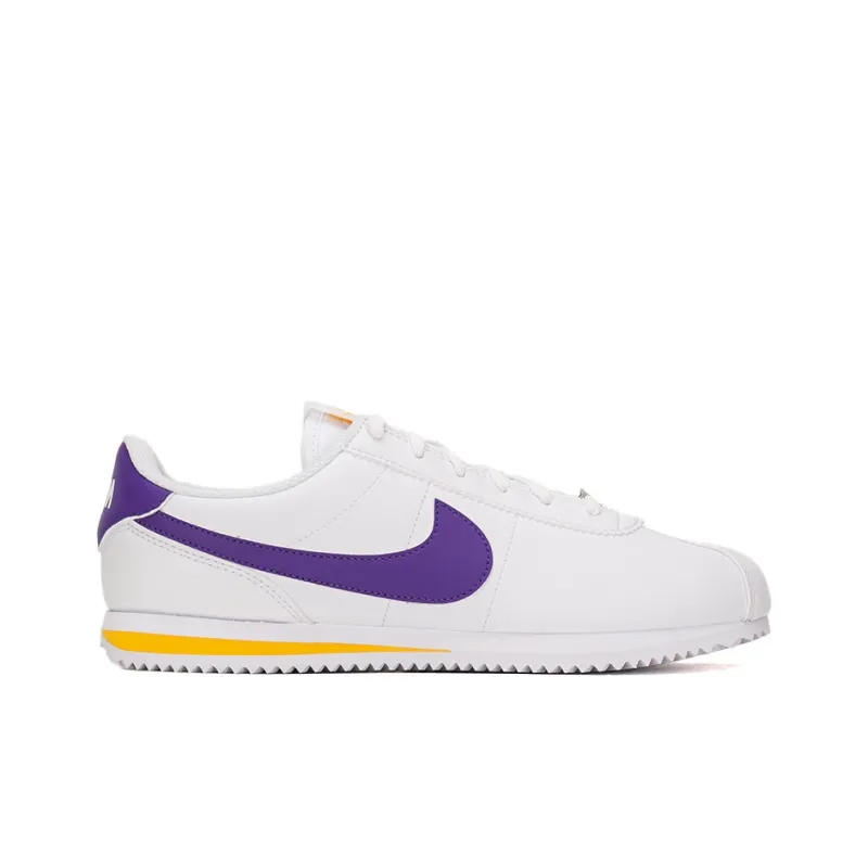 Nike Cortez Slip Resistant Low Top Kids Lifestyle Shoes White Purple Unisex-1