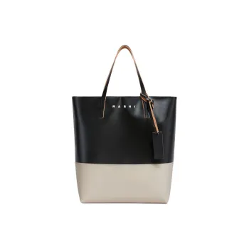 MARNI Polyurethane Tote Bag, Shopping Bag, Handbag Men's Black & Soft Wood Color