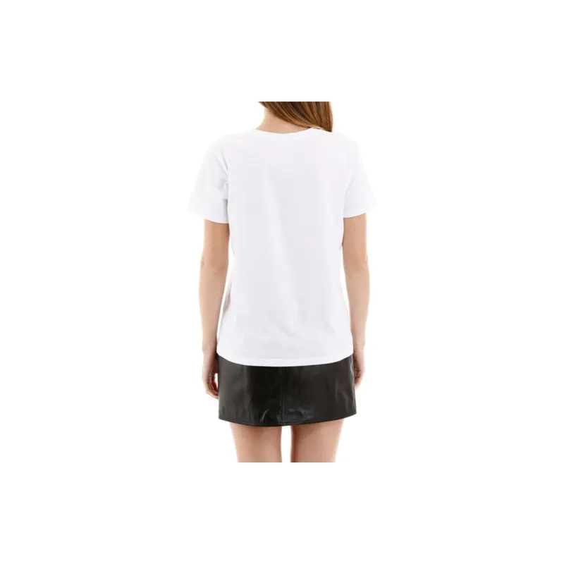 CELINE Cotton Logo Embroidery Short Sleeved Shirt T Shirt Women's Ecru-3