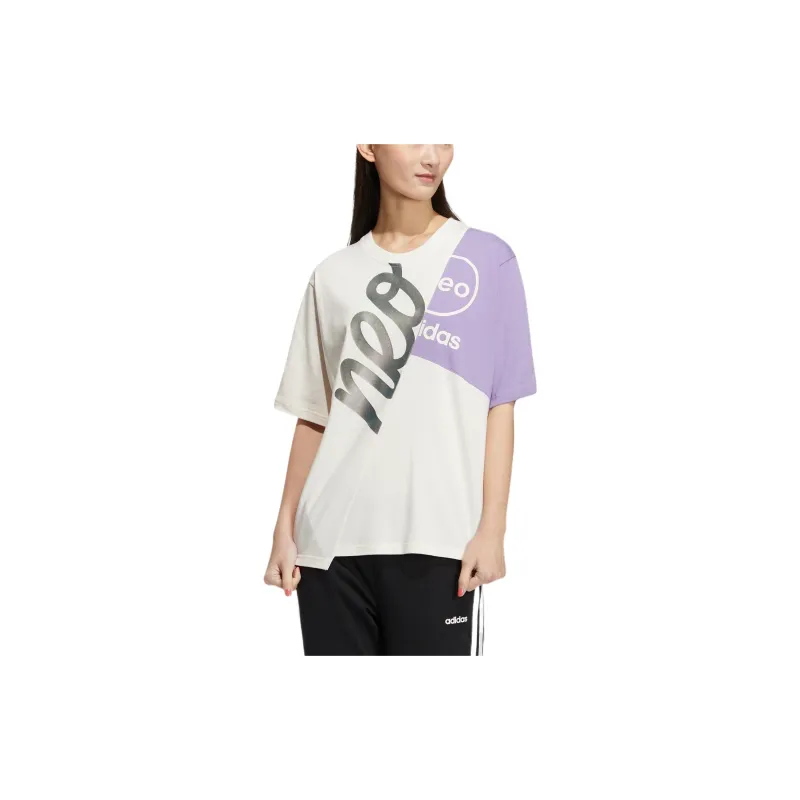 Adidas Neo Drop Shoulder Sleeve T Shirt Women's Purple White-2