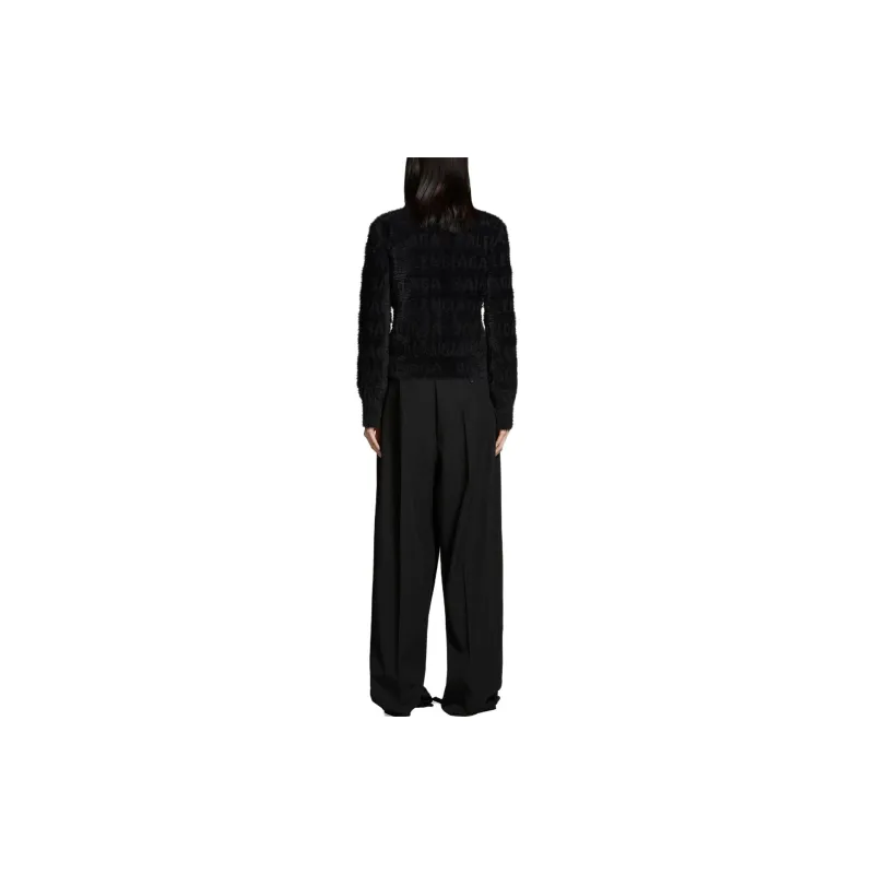 Balenciaga Women's'S Bal Horizontal Allover Furry Fitted Sweater In Black Black-3