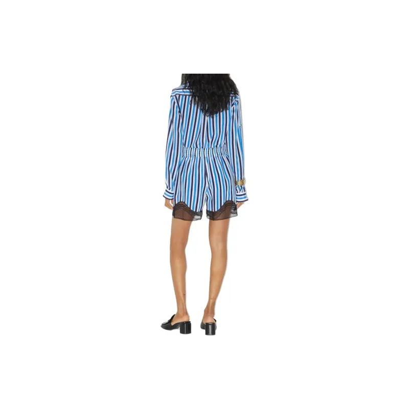 Burberry Lace Trim Stripe Silk Shorts Blue-2