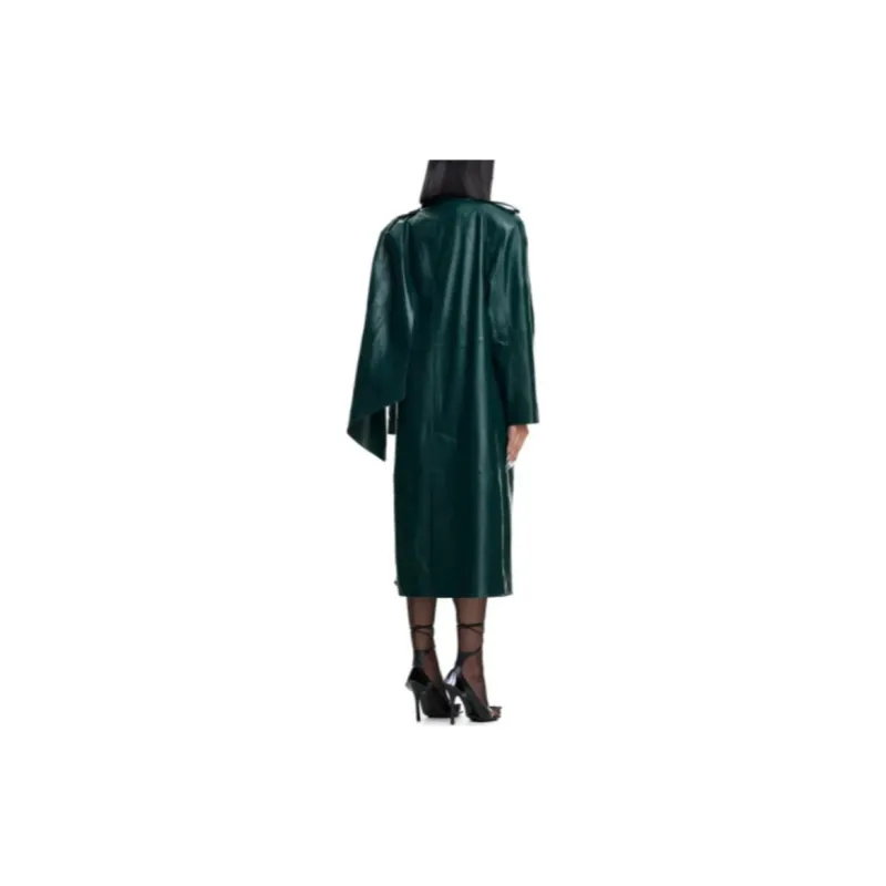 Mugler H&M Leather Trench Coat With Scarf Dark Green-2