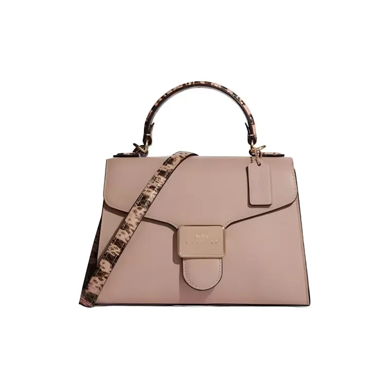 COACH Leather Patchwork Snake Leather Handbag Shoulder Bag Crossbody Bag Medium Size Women's Shell Pink-0