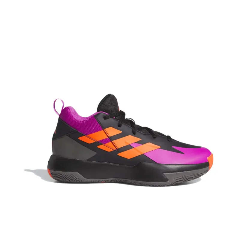 Adidas Cross Em Up Abrasion Resistant Mid Top Children's Basketball Shoes Black Purple Teenagers-1