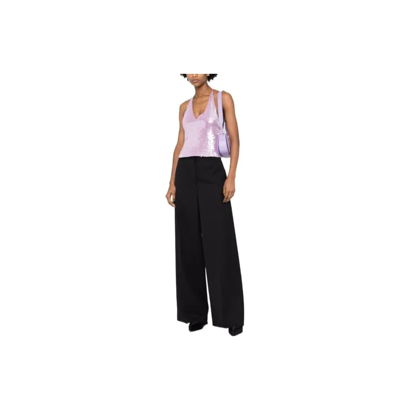 VERSACE Wide Leg Pleated Wool Pants 'Black'-1