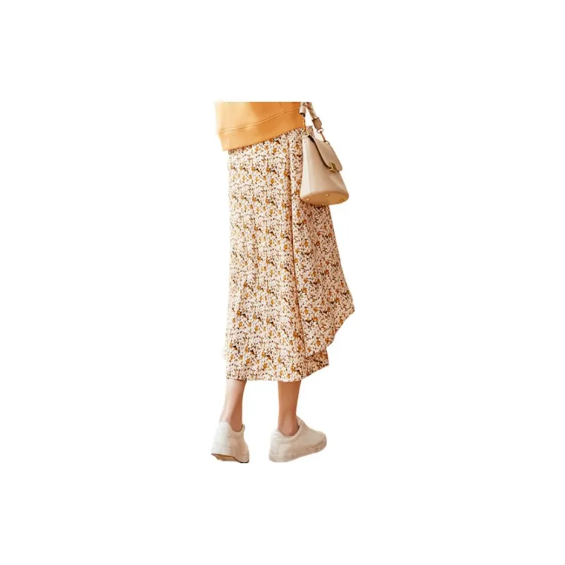 Olrain Casual Long Skirts Women's Yellow Floral-2