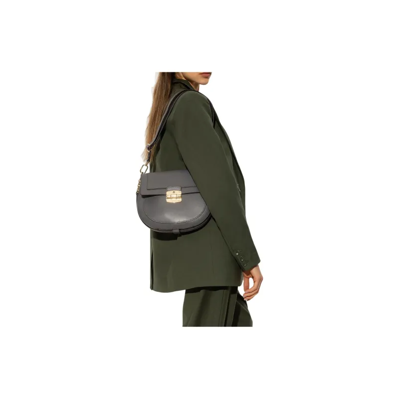 Furla Club 2 Grain Calfskin Saddle Bag, Shoulder Bag, Crossbody Bag Women's Gray-3