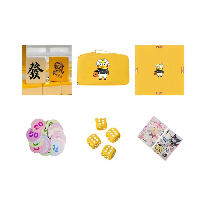 Imono Hand Crafted Mahjong Set For Home Use Yellow Koon Cartoon Style Cute Design Board Games-1