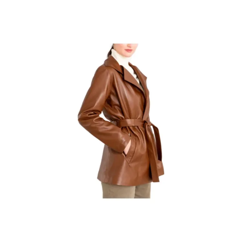 Agnes B. Leather Jackets Women's Brown-3