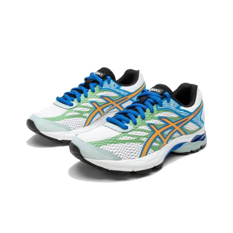 Asics Cushioning, Wear Resistant Low Top Kids' Running Shoes White Blue Teenagers-1