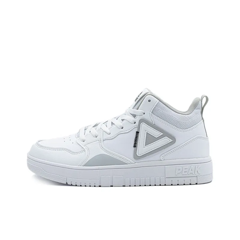 PEAK Classic Heritage Cushioning Wear Resistant Mid Top Skateboard Shoes Unisex White Gray-0