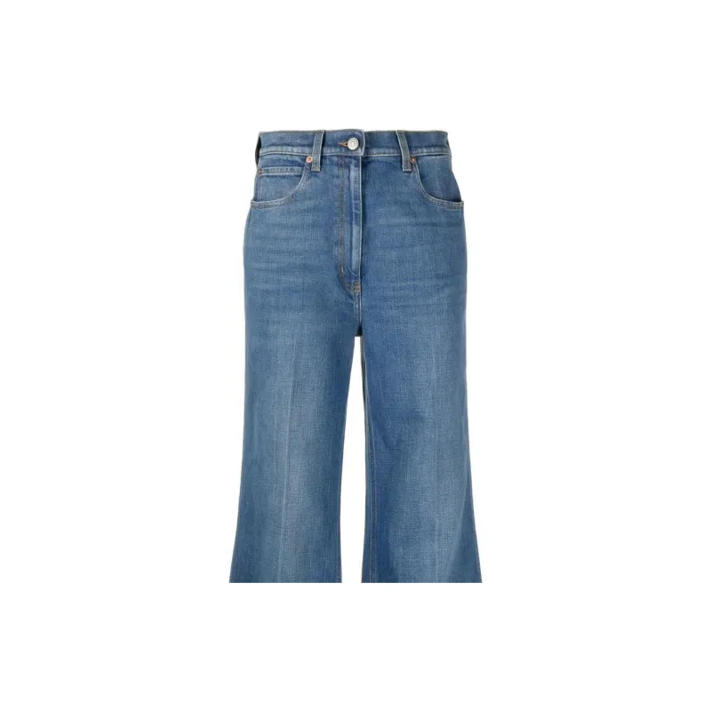 GUCCI Denim Flare GUCCI Label Pants Dark Blue Washed-5