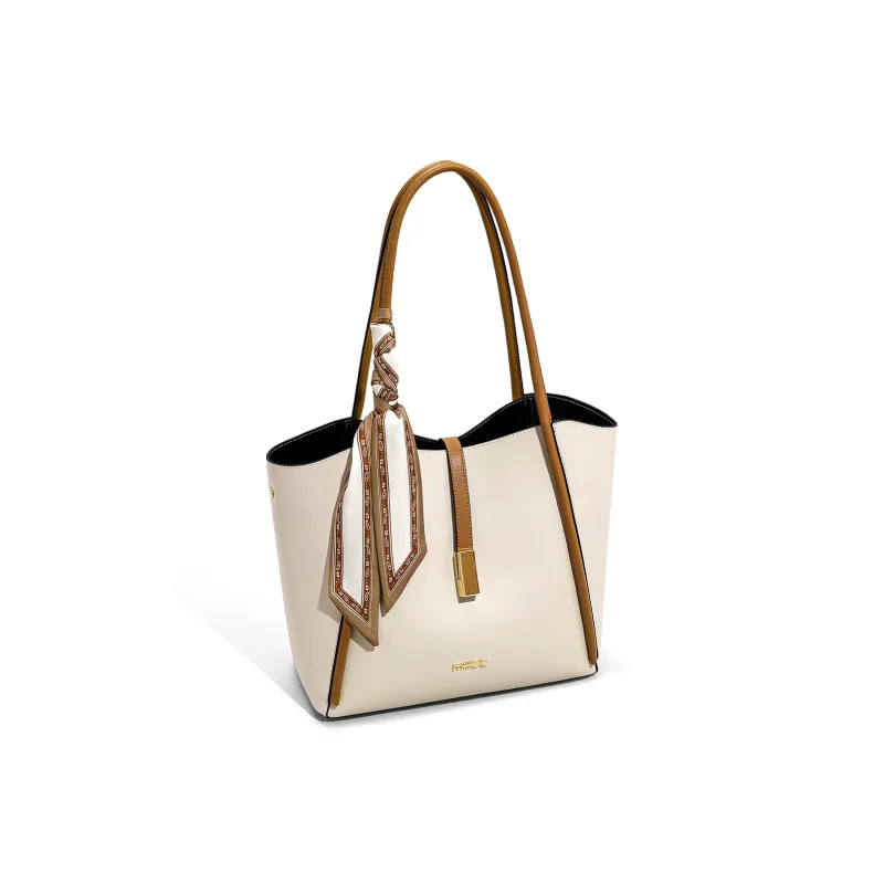 MILLIE'S Cow Leather With Synthetic Leather Tote Bag, Shopping Bag, Handbag Regular Women's Ecru-2