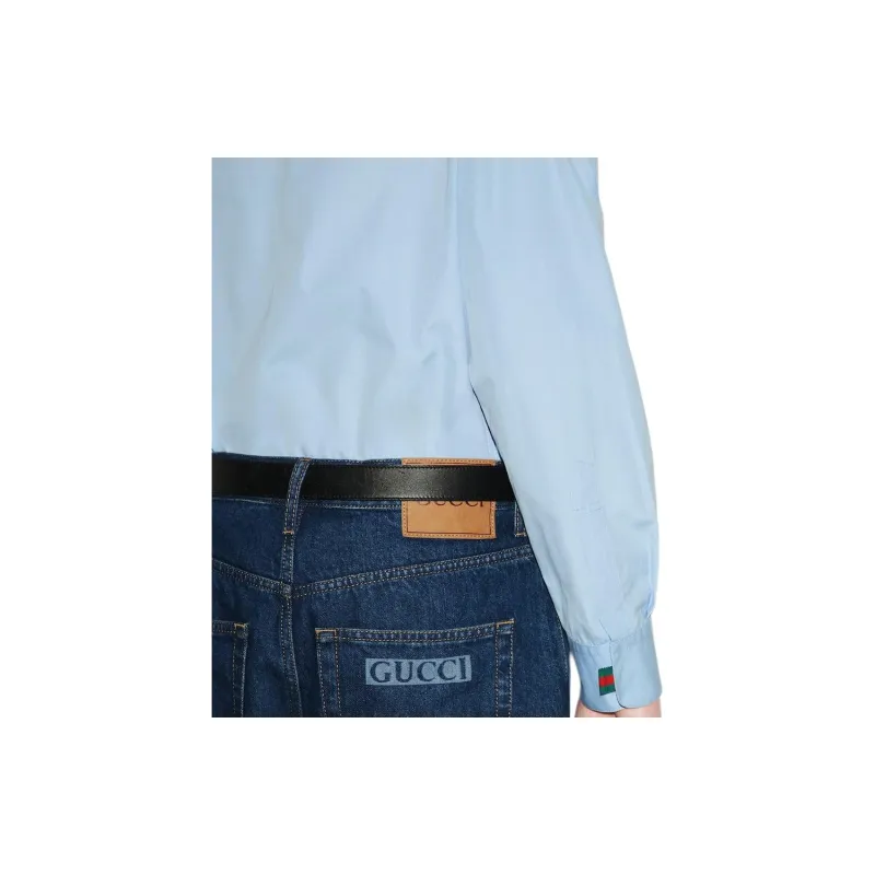 GUCCI Logo Embroidered Long Sleeve Shirt-5