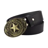 Bronze Buckle Black Leather Belts