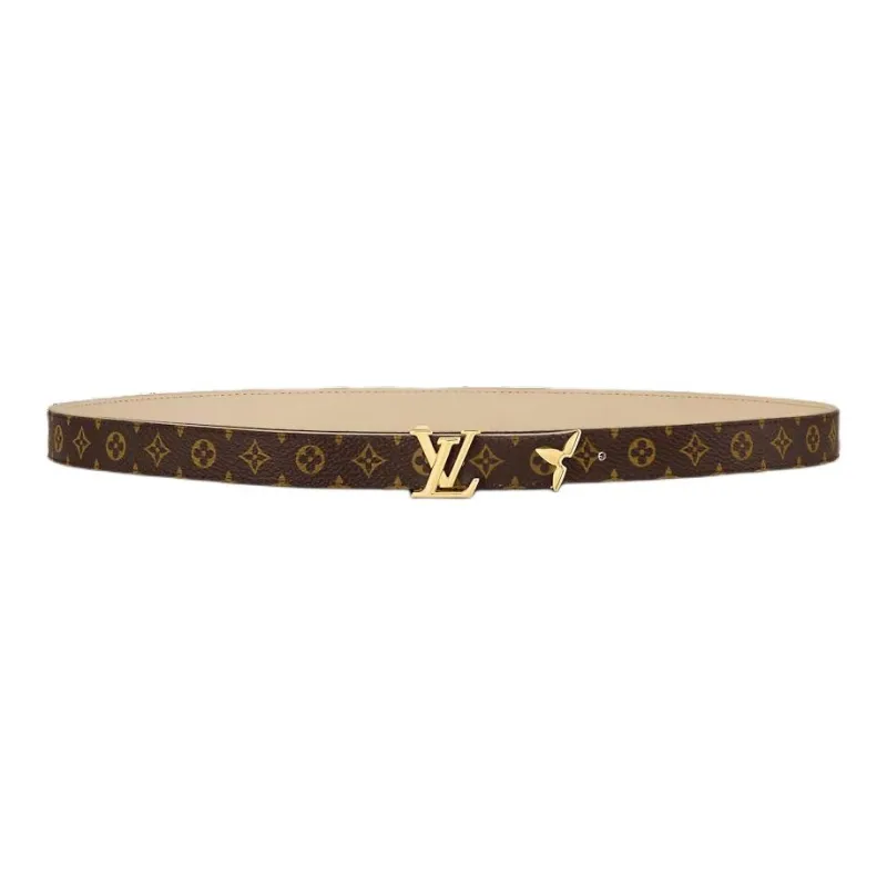 LOUIS VUITTON Leather Canvas Hardware Accessories Leather Belts Women's Beige Width: 2CM-3