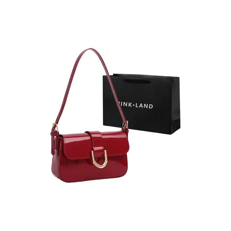 PINK·LAND Pu Shoulder Bag Regular Women's Burgundy Patent Leather+Shopping Bag/Black+Shopping Bag-4