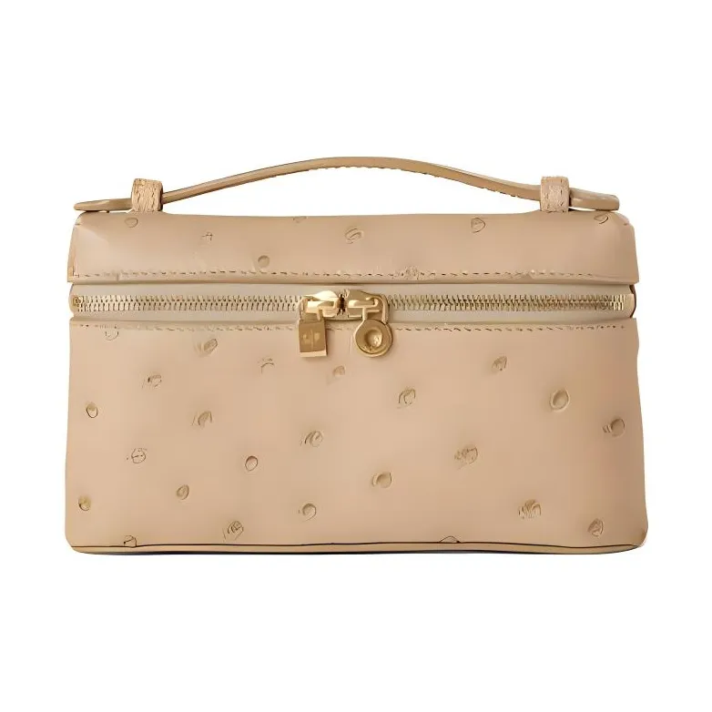 Loro Piana ExtraPocket Ostrich Leather Handbag, Shoulder Bag, Crossbody Bag, Clutch Mini Women's Beige Yellow-0