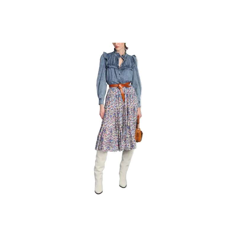 ISABEL MARANT ETOILE Button Up Ruffled Denim Shirt-3