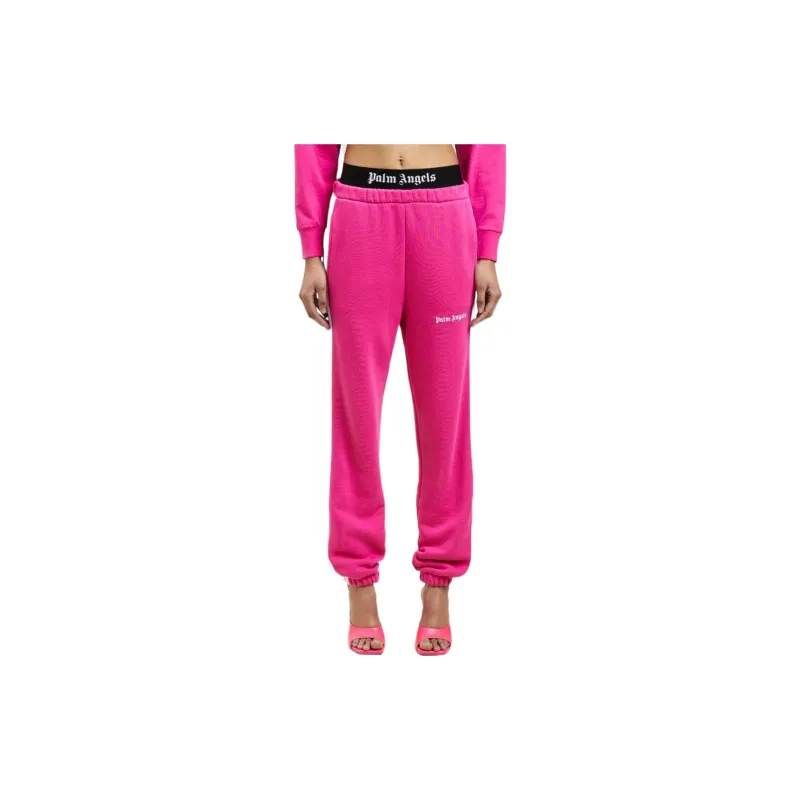 PALM ANGELS Logo Printed High Waist Pants Pink-1