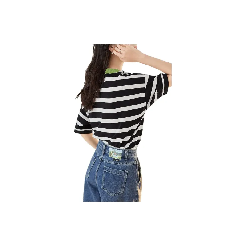 DIALOGUE To White X Kaye Levine Co-branded Series Knitwear Women's Black White Stripes-1