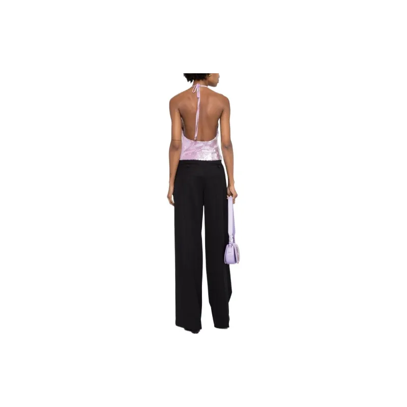 VERSACE Wide Leg Pleated Wool Pants 'Black'-2