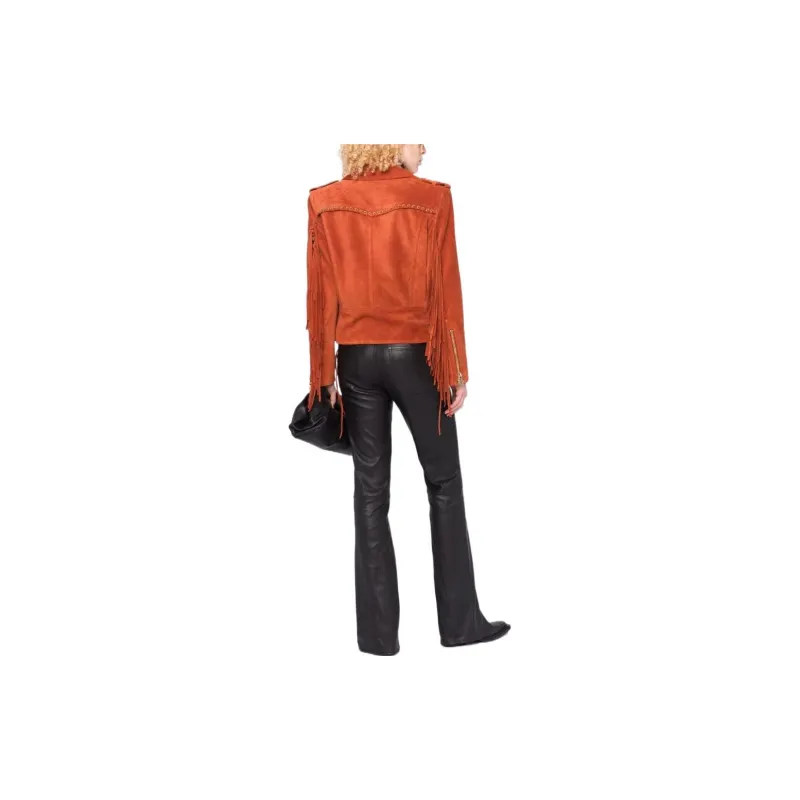 BALMAIN X Netflix Fringed Suede Asymmetric zip Biker Jacket-2