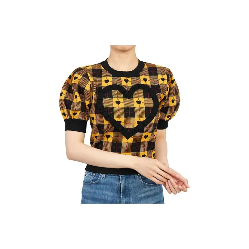 Alessandra Rich Heart Plaid Print Knit Top-1
