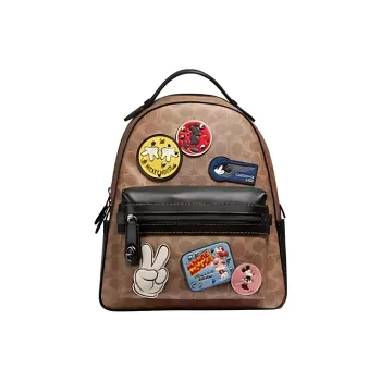 COACH Disney Mickey Collaboration Campus Coated Canvas Backpack Large Size Unisex Coffee Monogram
