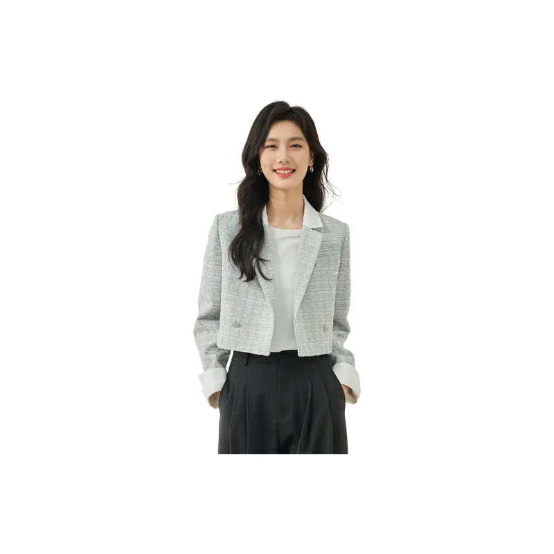 VIMLY Cropped Coats Women's Blue White-1