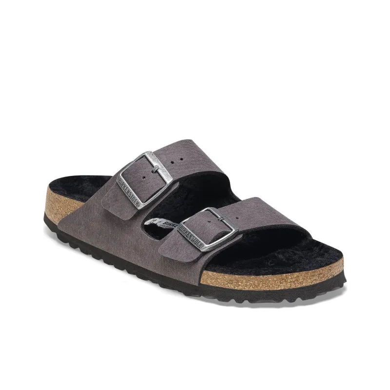 Birkenstock Arizona Shearling Slip Resistant Abrasion Resistant Slide Slippers Unisex Black Gray Color-2