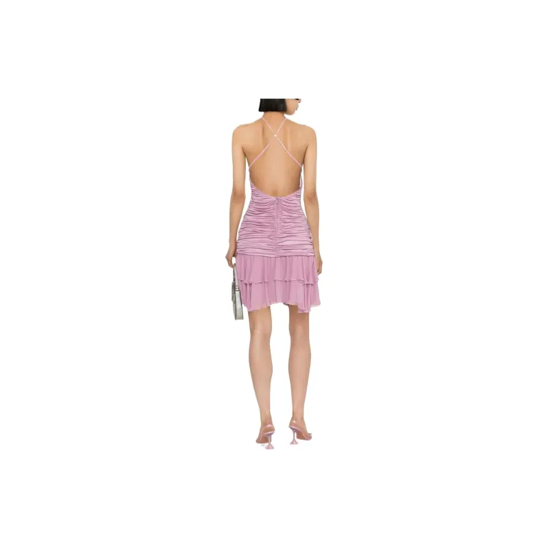 Blumarine Rose-Detailed Halterneck Ruched Mini Dress-2
