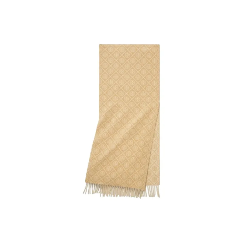 TORY BURCH Wool Knit Scarves Unisex Cream White-0